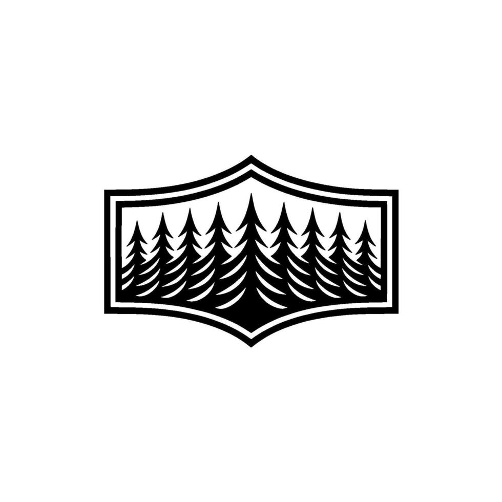 Minimalist Forest Crest Black White Emblem on White. vector
