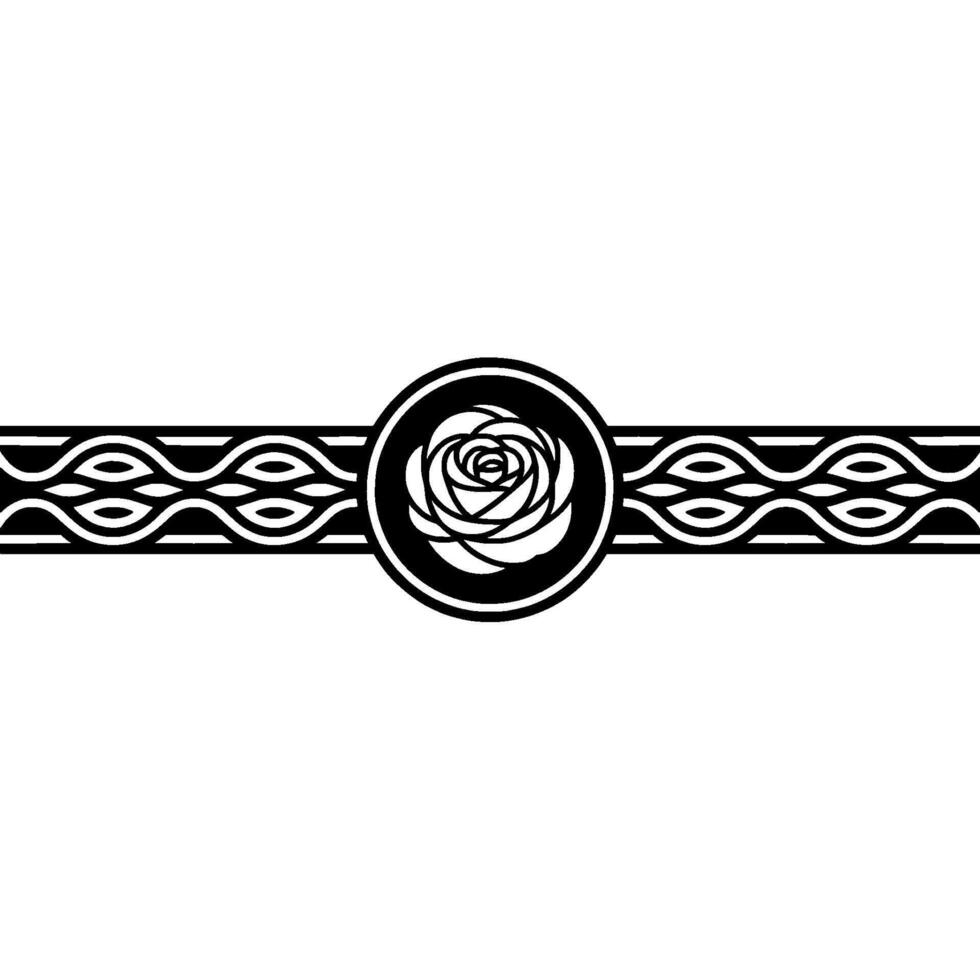 Minimalist Rose with Ornamental Border in Black White. vector