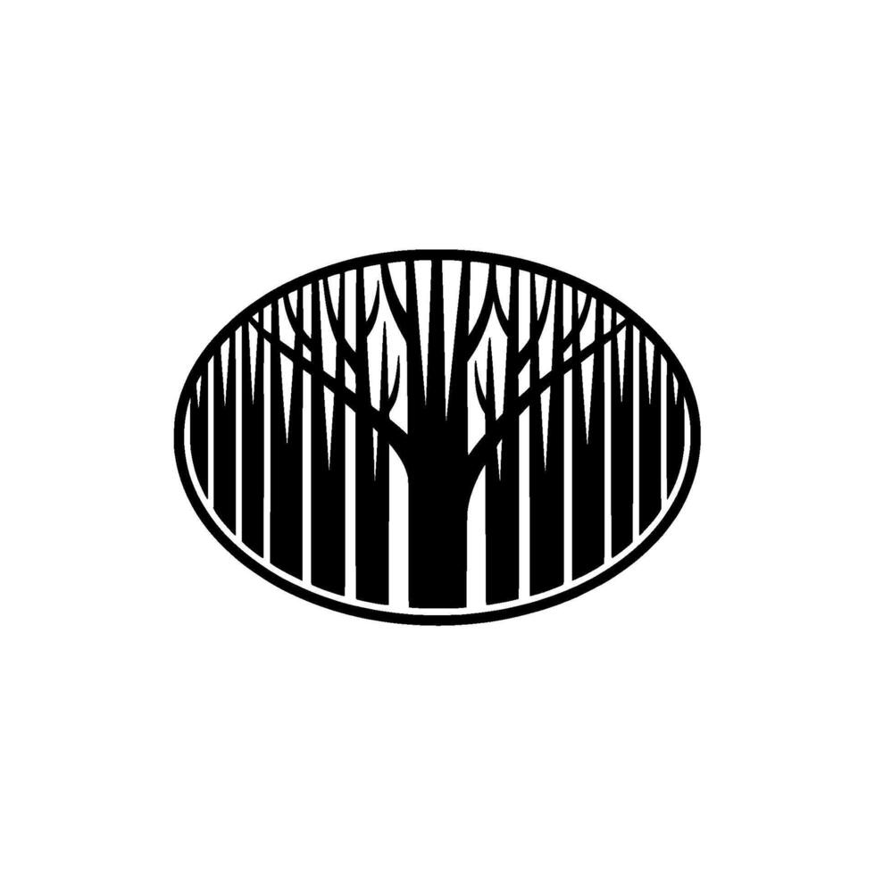 Black and White Forest in Oval Frame, Nature Symbol. vector