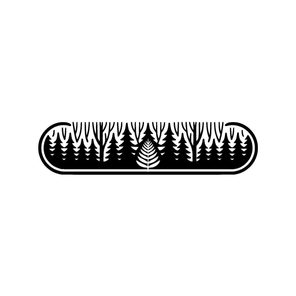 Minimalist Forest Black Silhouette Trees in Oval Frame. vector