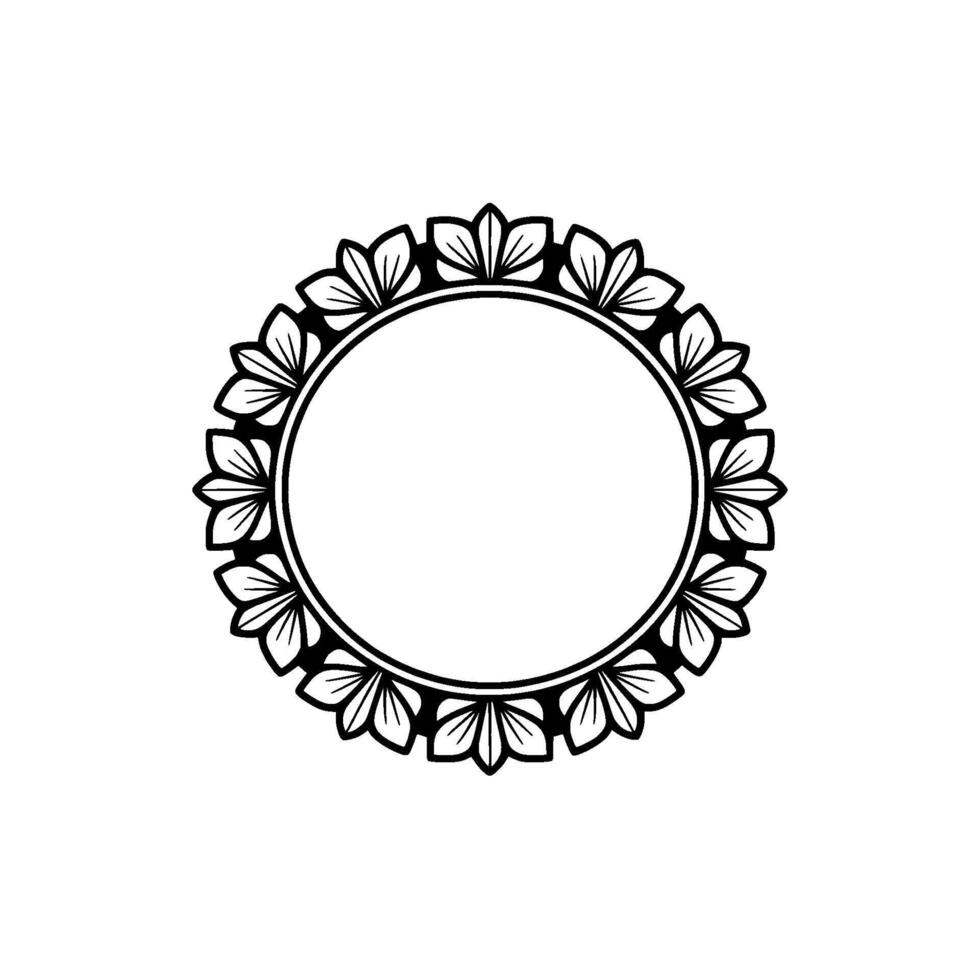 Elegant Floral Frame Silhouette on White - Decorative Border, Circle. vector