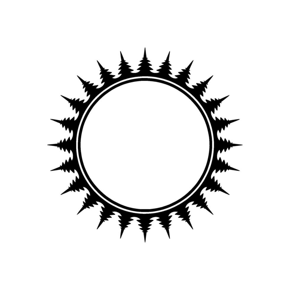 Black Tree Silhouette Circular Frame Minimalist Element on White Background. vector