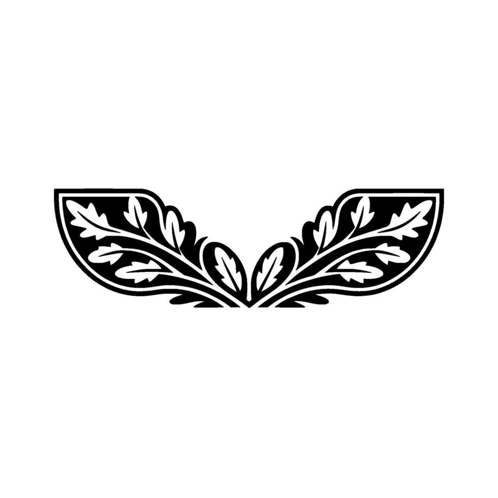 Elegant Black Leaf Border Element on White Background, Decorative. vector