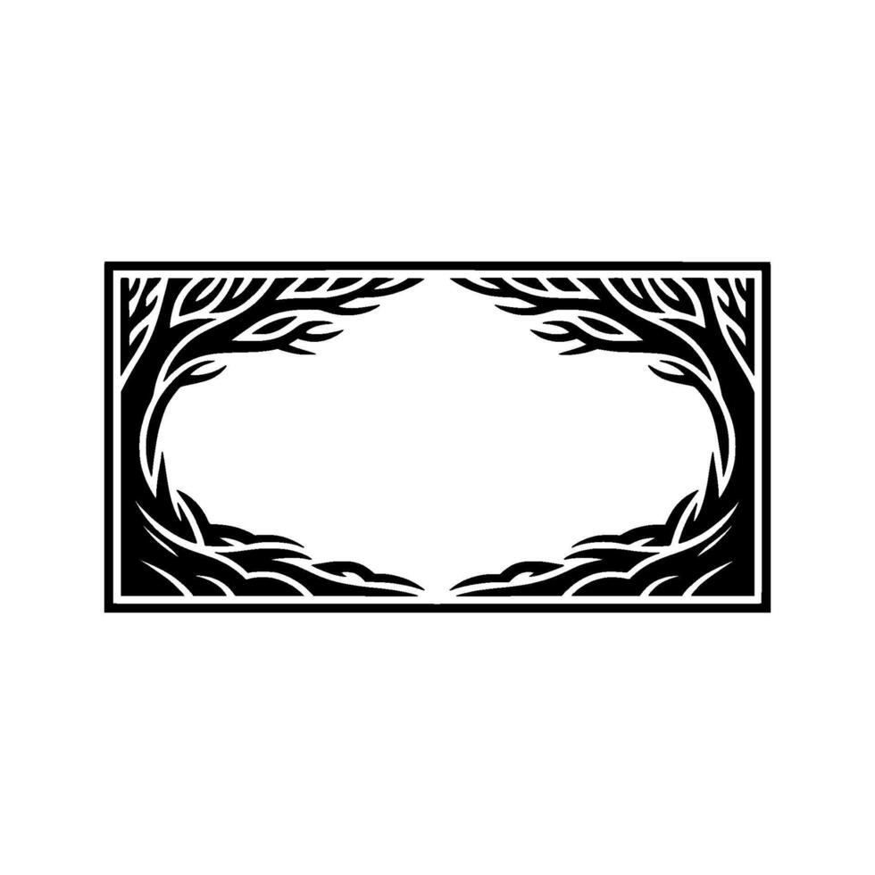 Black White Tree Frame with Moon - Minimalist Nature. vector