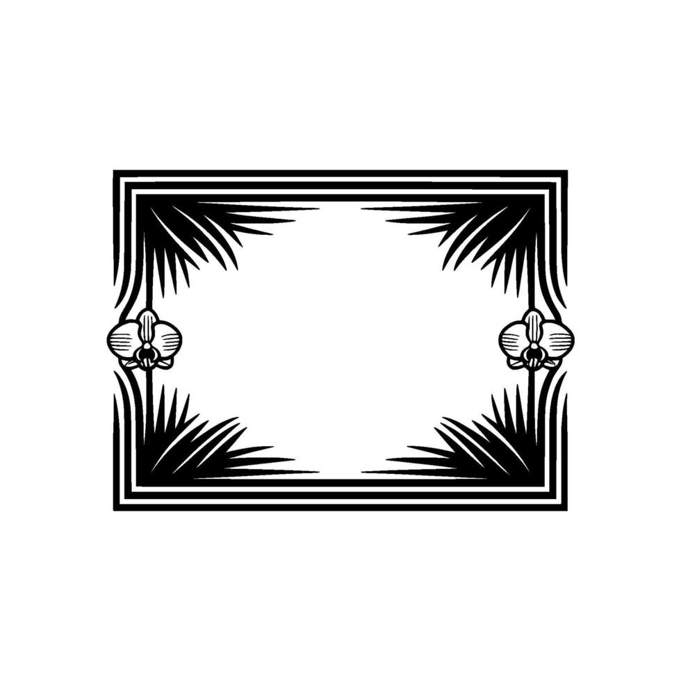 Elegant Orchid Frame in Black and White, Minimalist. vector