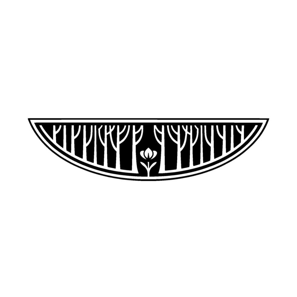 Art Nouveau Forest and Flower Silhouette, Black and White. vector