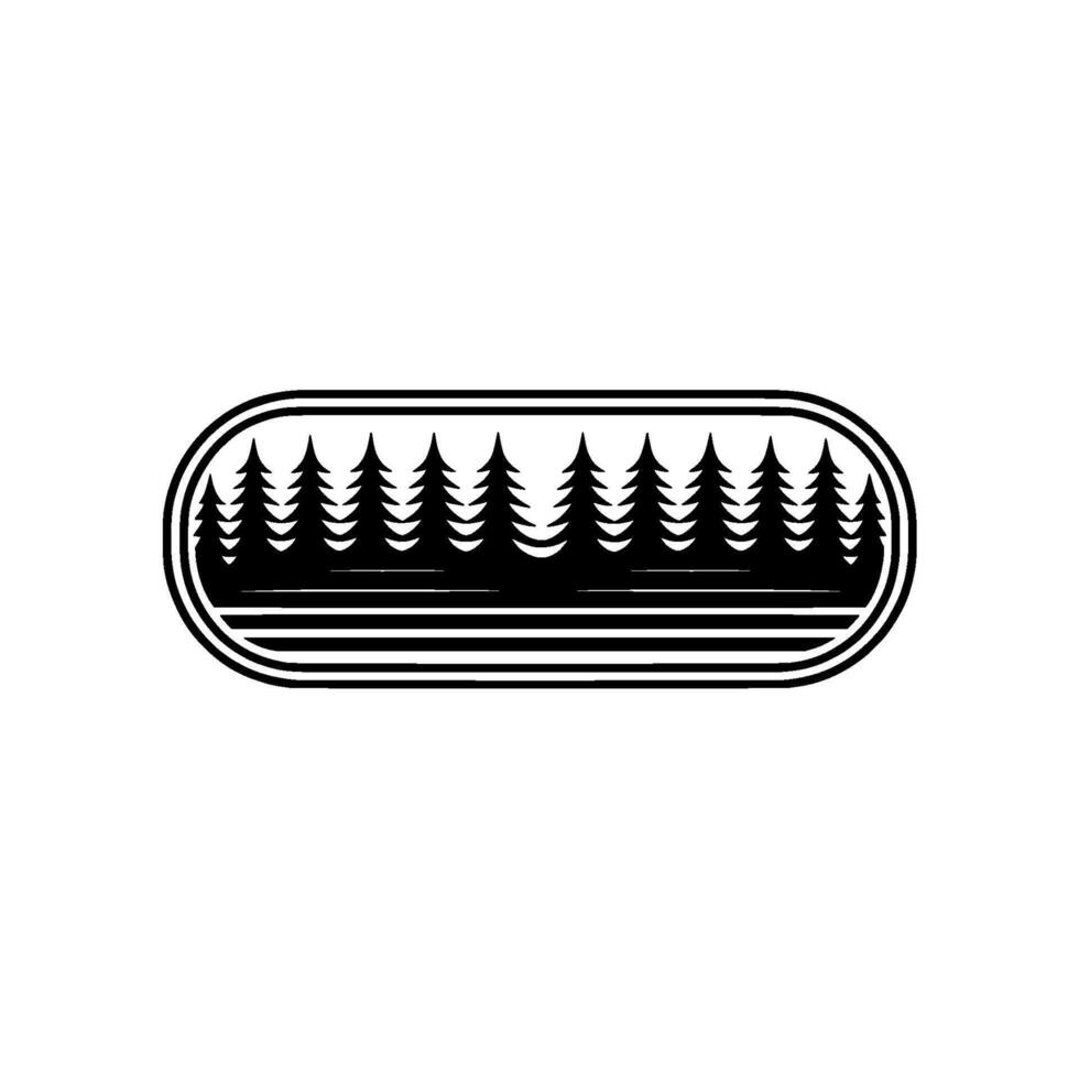 Minimalist Forest Badge Pine Trees in Oval Frame, Black White. vector