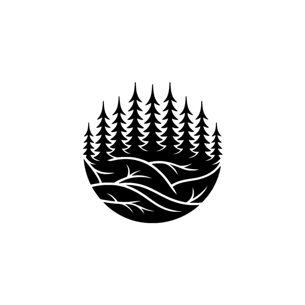 Minimalist Forest in Circle - Black White. vector