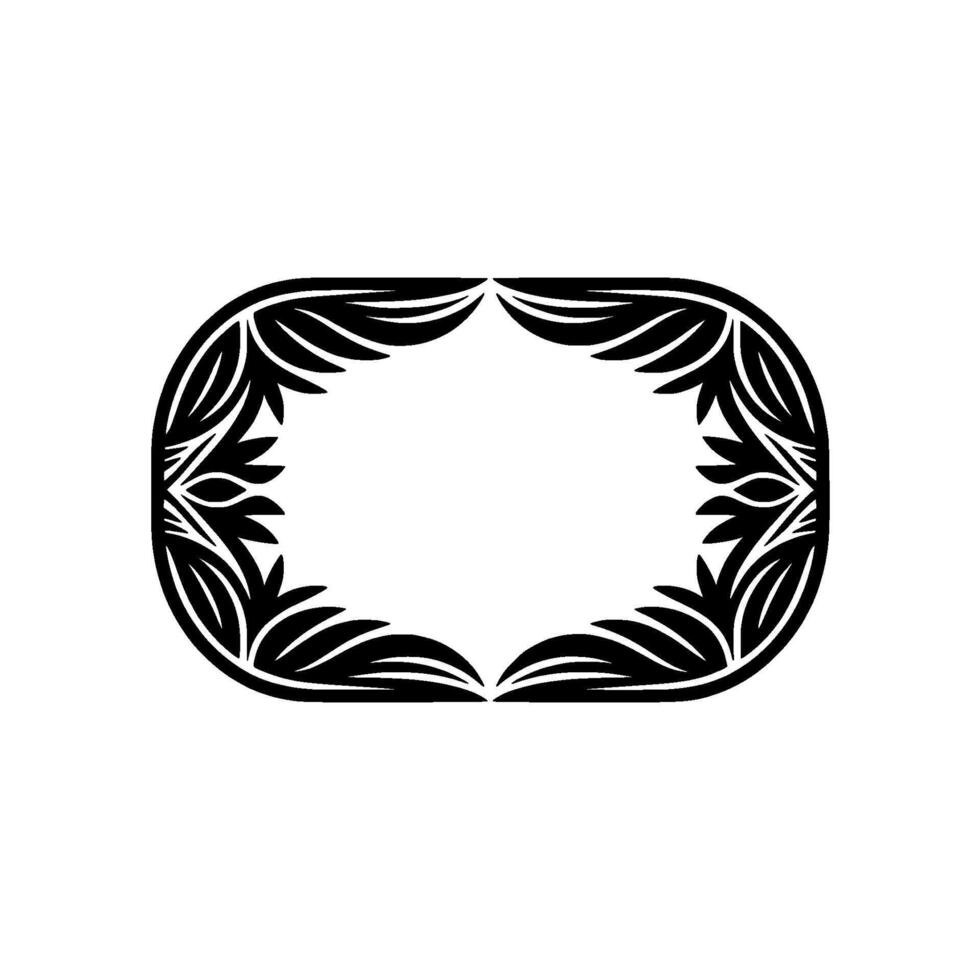 Elegant Black Leaf Oval Frame on White Background. vector