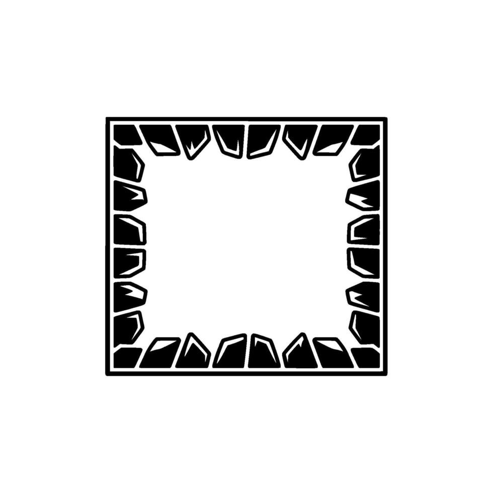 Abstract Stone Frame Border, Black Outline on Light Background. vector