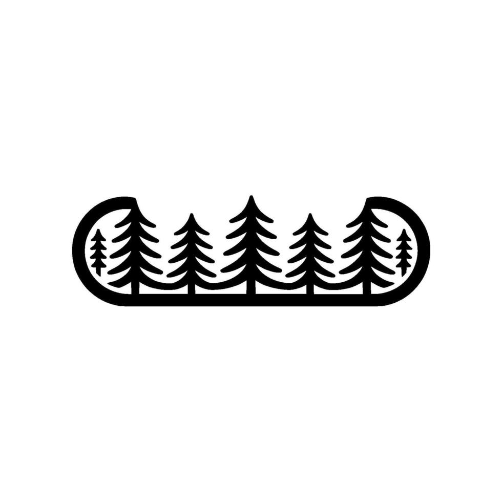 Minimalist Forest Silhouette in Oval, Nature Emblem. vector
