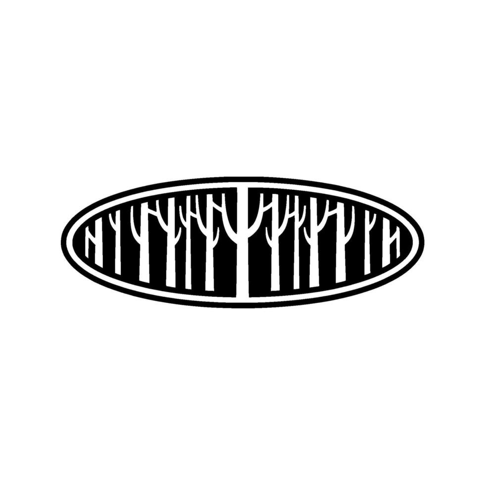 Minimalist Black White Forest Silhouette in Oval Frame. vector