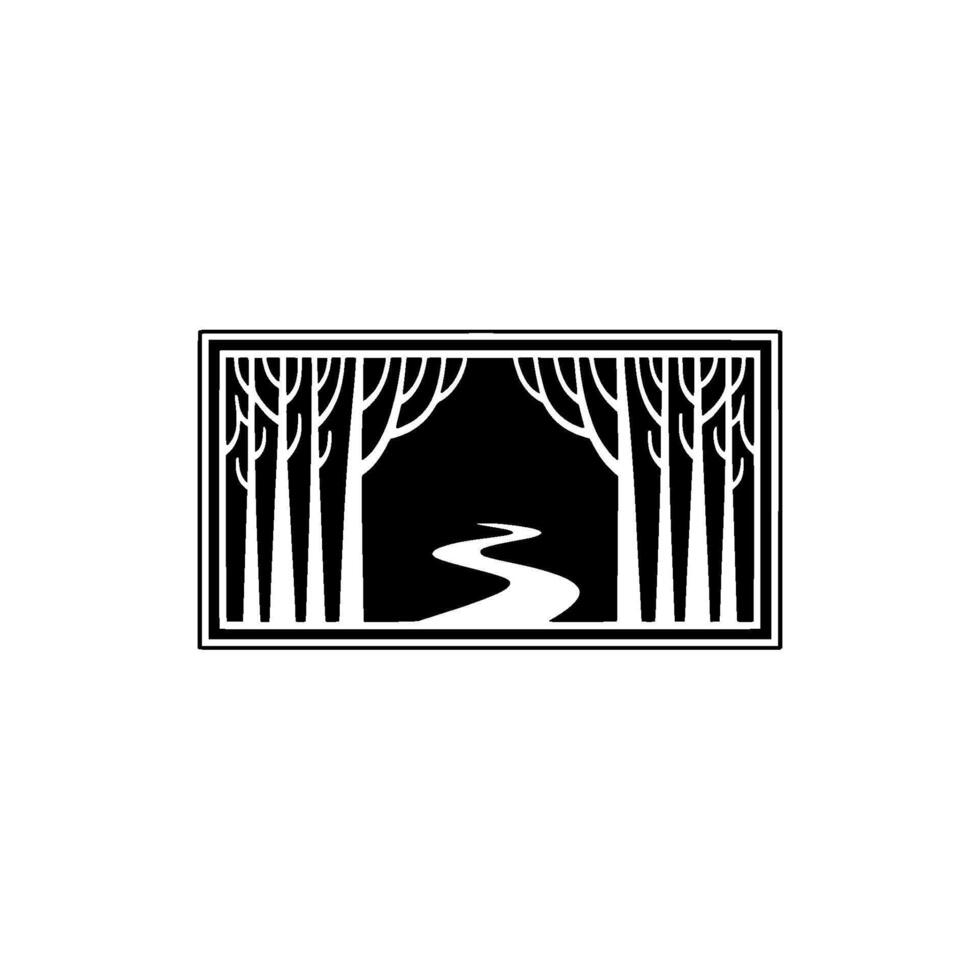 Forest Path Illustration Minimalist Black and White. vector