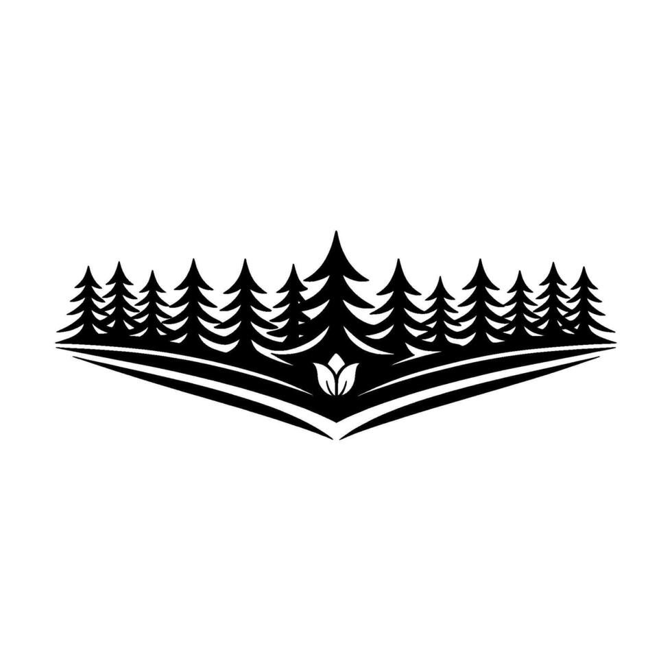 Stylized Forest Flower Emblem, Black White. vector