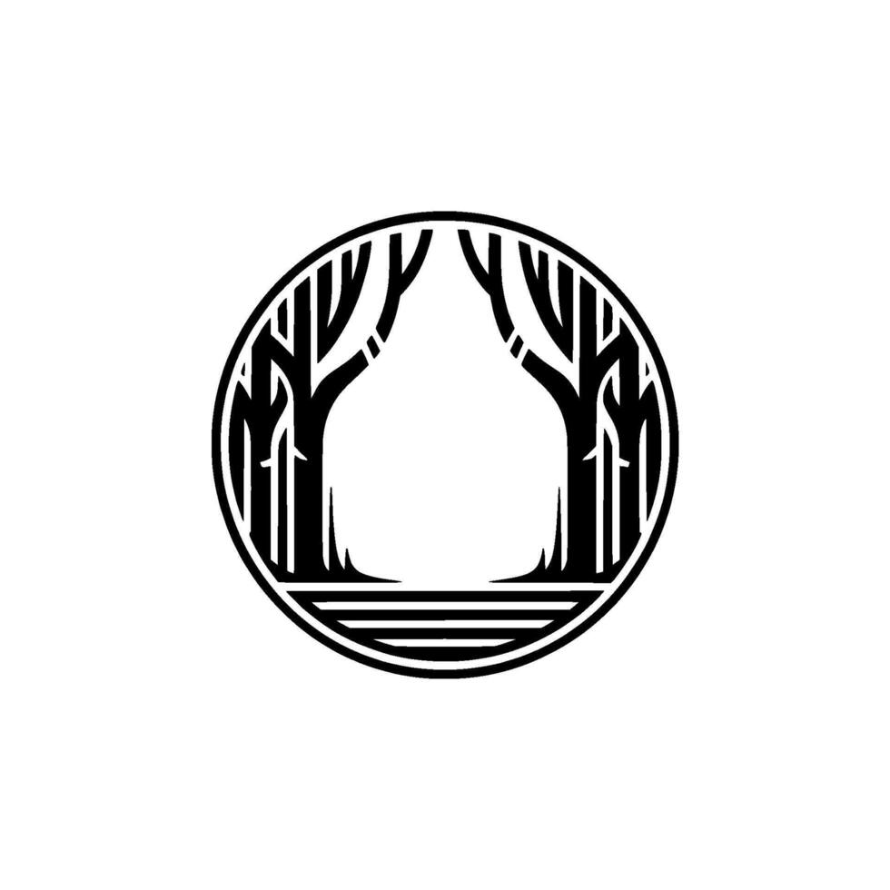Minimalist Forest Trees in Circle, Monochrome, Clean. vector