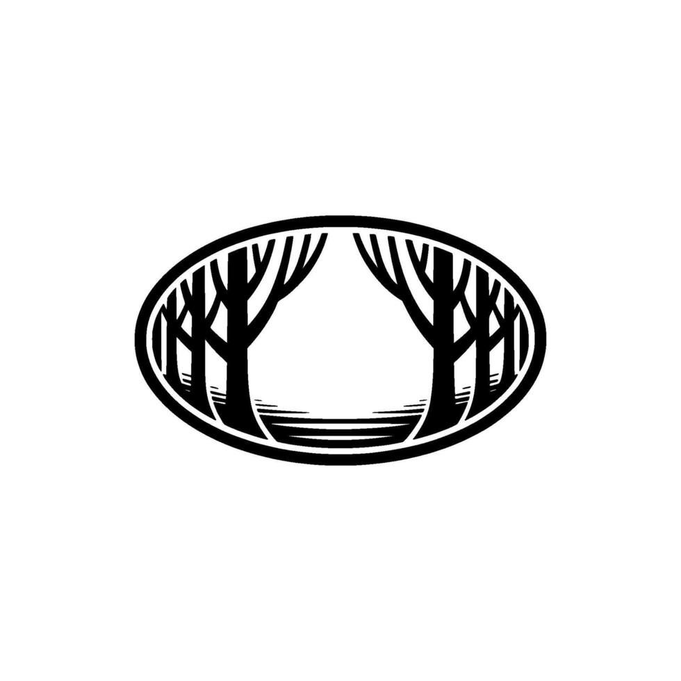Minimalist Forest Oval Black Silhouette Trees, Nature , Simple. vector