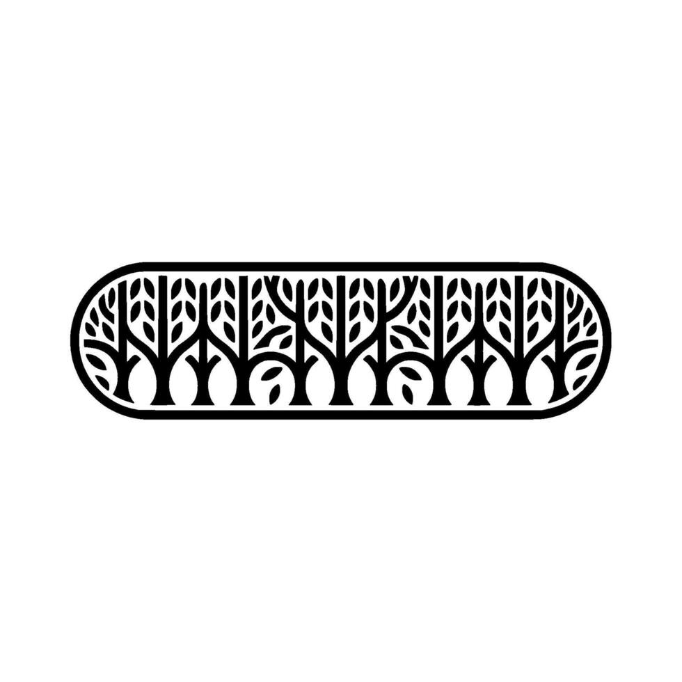 Minimalist Tree Silhouettes in an Oval Frame - Geometric. vector