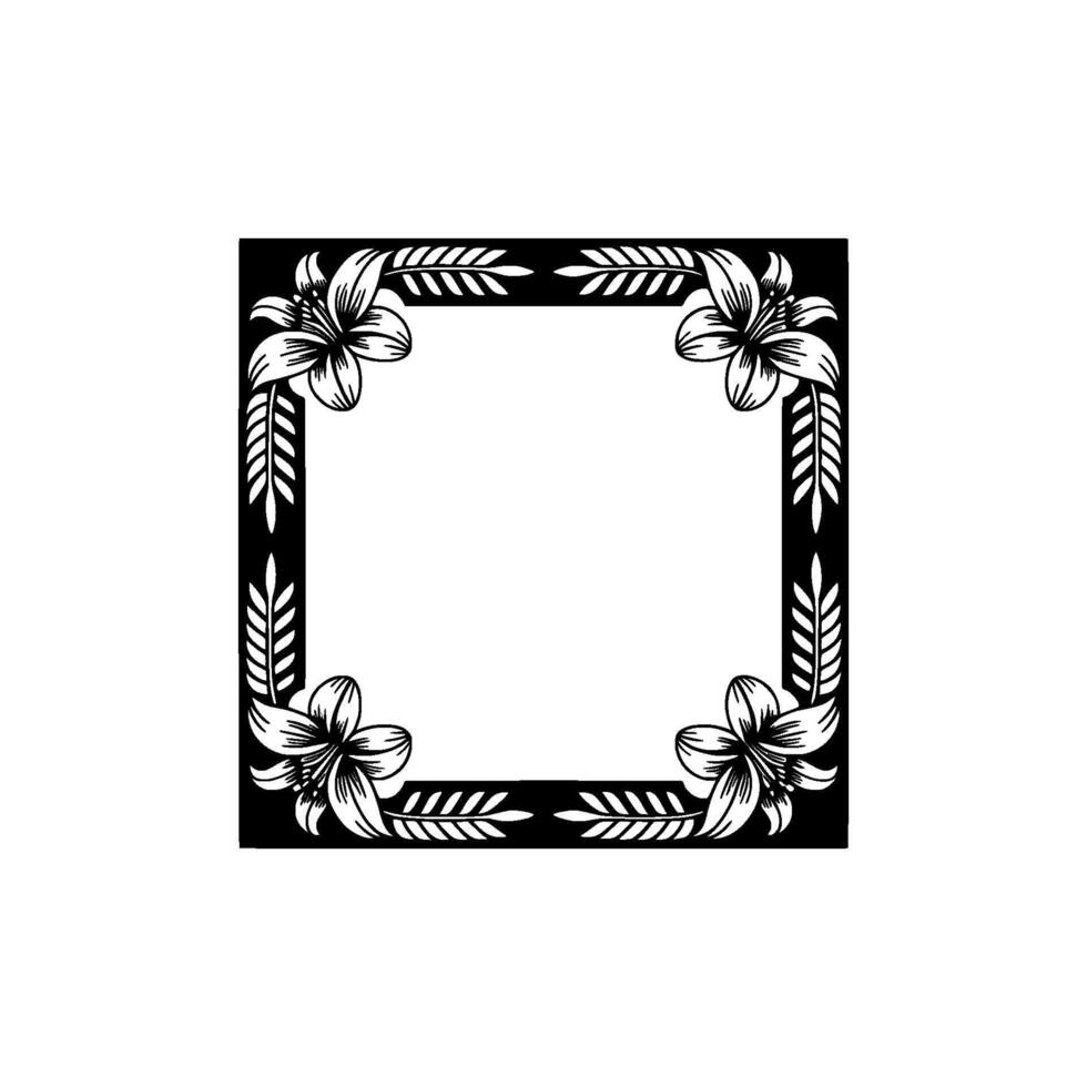 Elegant Floral Frame in Black White Invitation , Border, Empty Space. vector