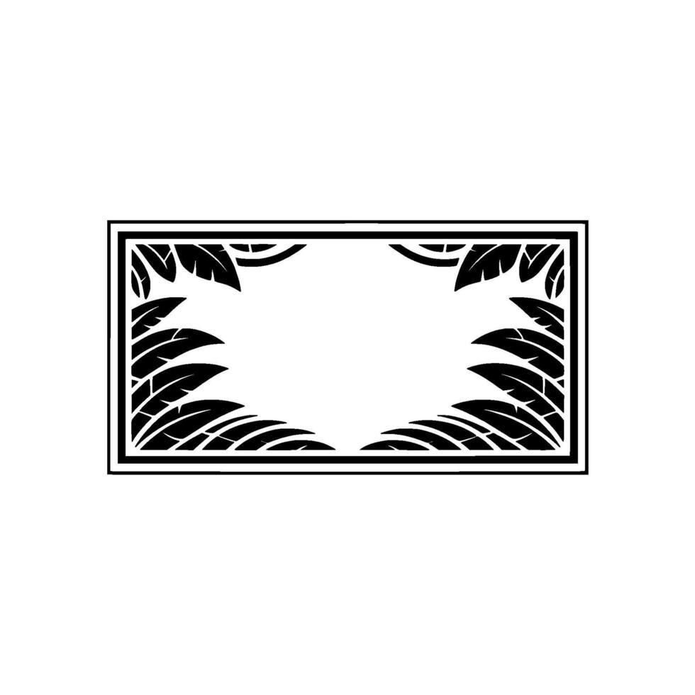 Minimalist Leaf Frame Black White Tropical Border. vector