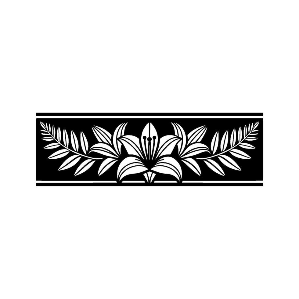 Elegant Black and White Floral Border with Lily and Foliage Elements. vector