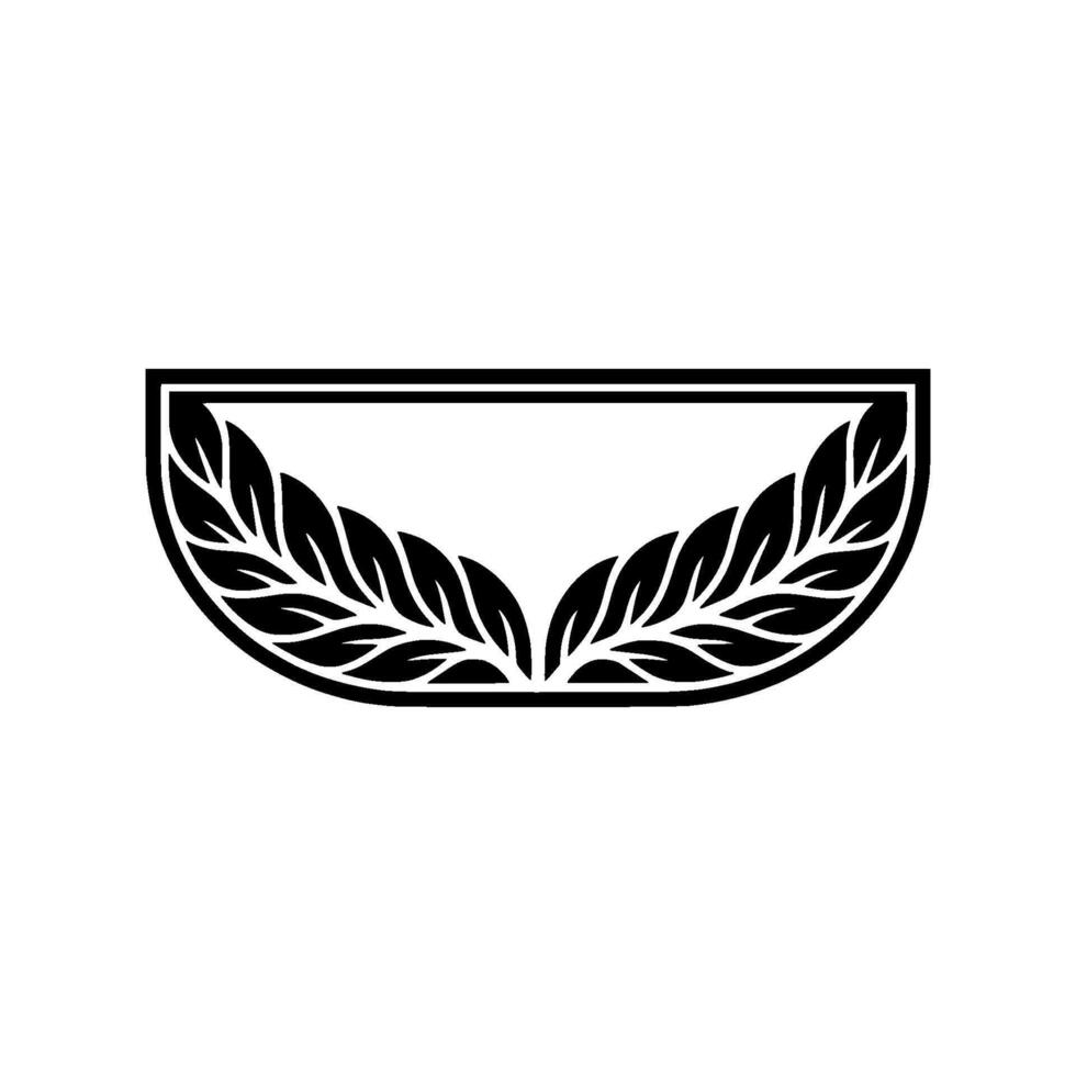 Elegant Black White Laurel Wreath Crest, Minimalist Element. vector