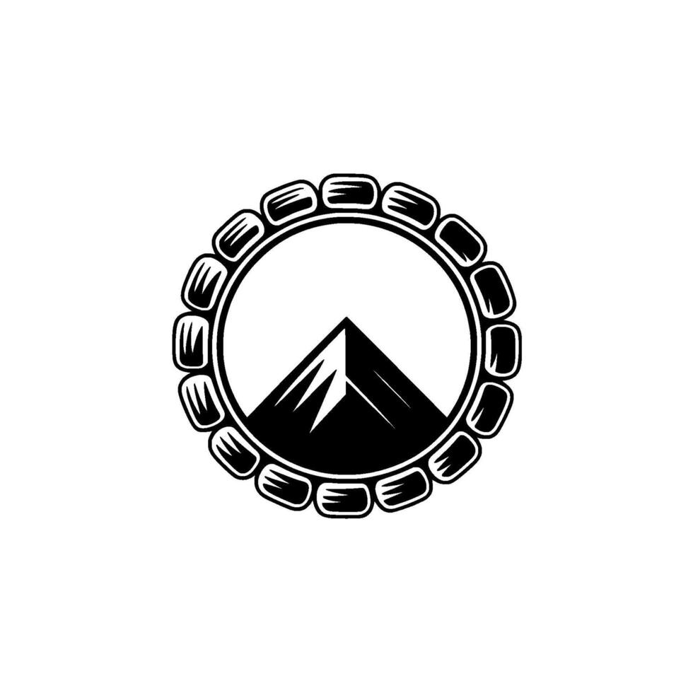 Mountain Peak Emblem, Minimalist Black White Circular. vector