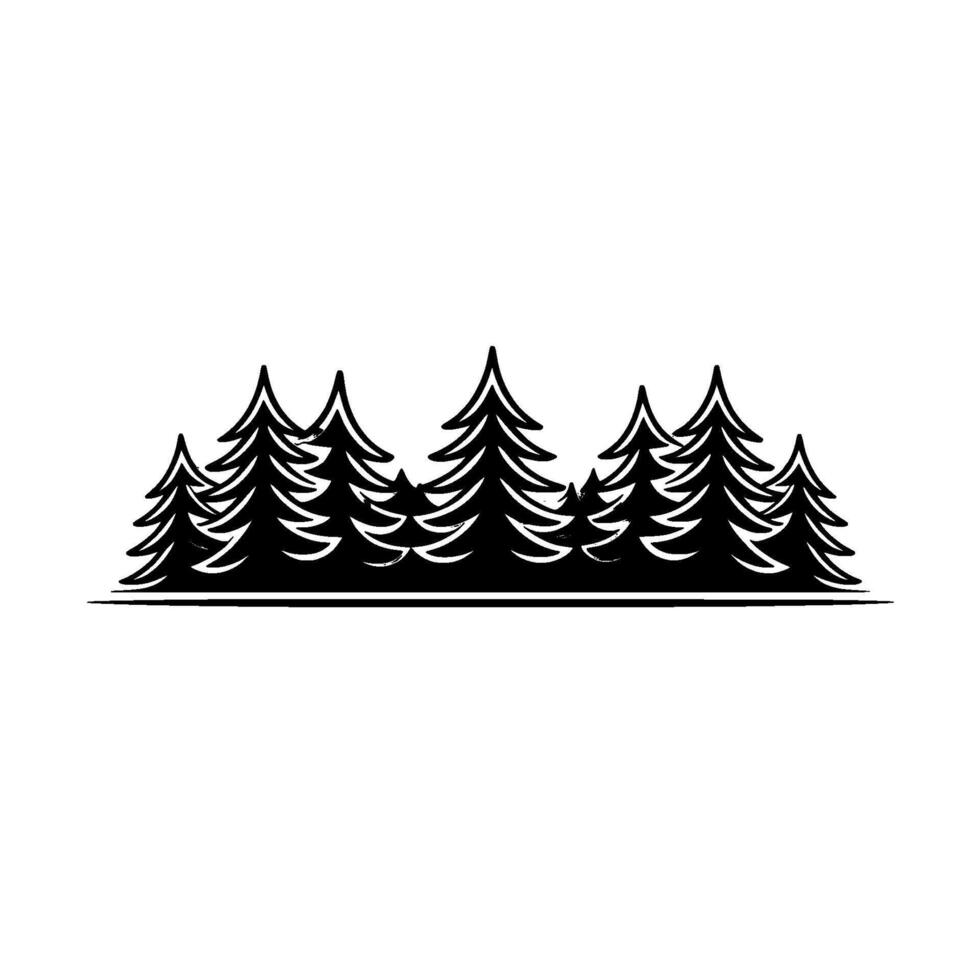 Minimalist Pine Tree Forest - Black and White. vector