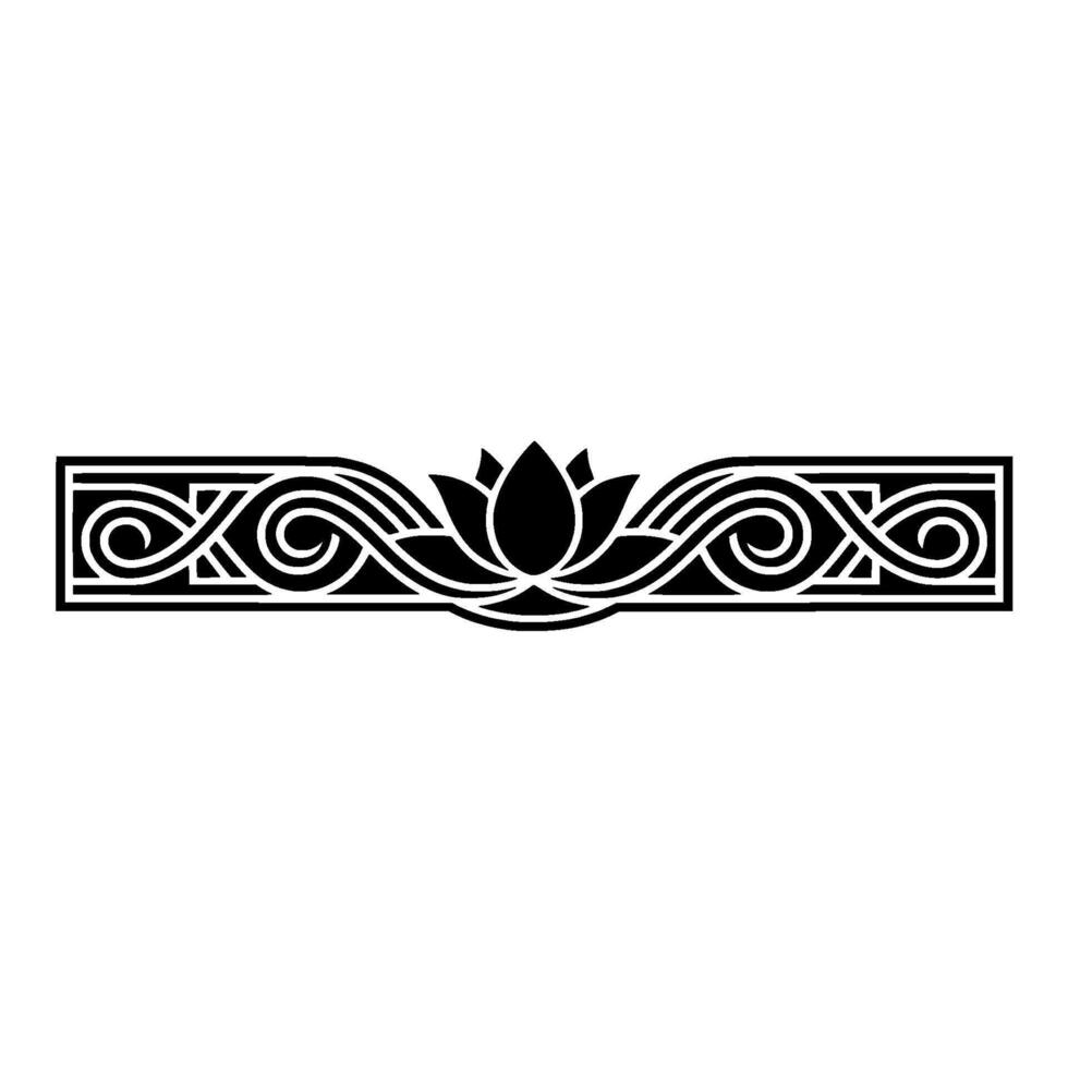Elegant Black Lotus Border , Ornate Scrollwork on Neutral Background. vector