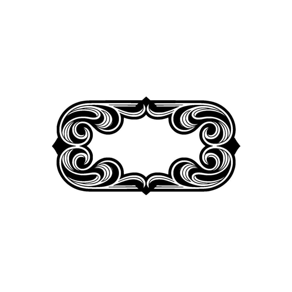 Ornate Black White Scrollwork Frame on White Background. vector