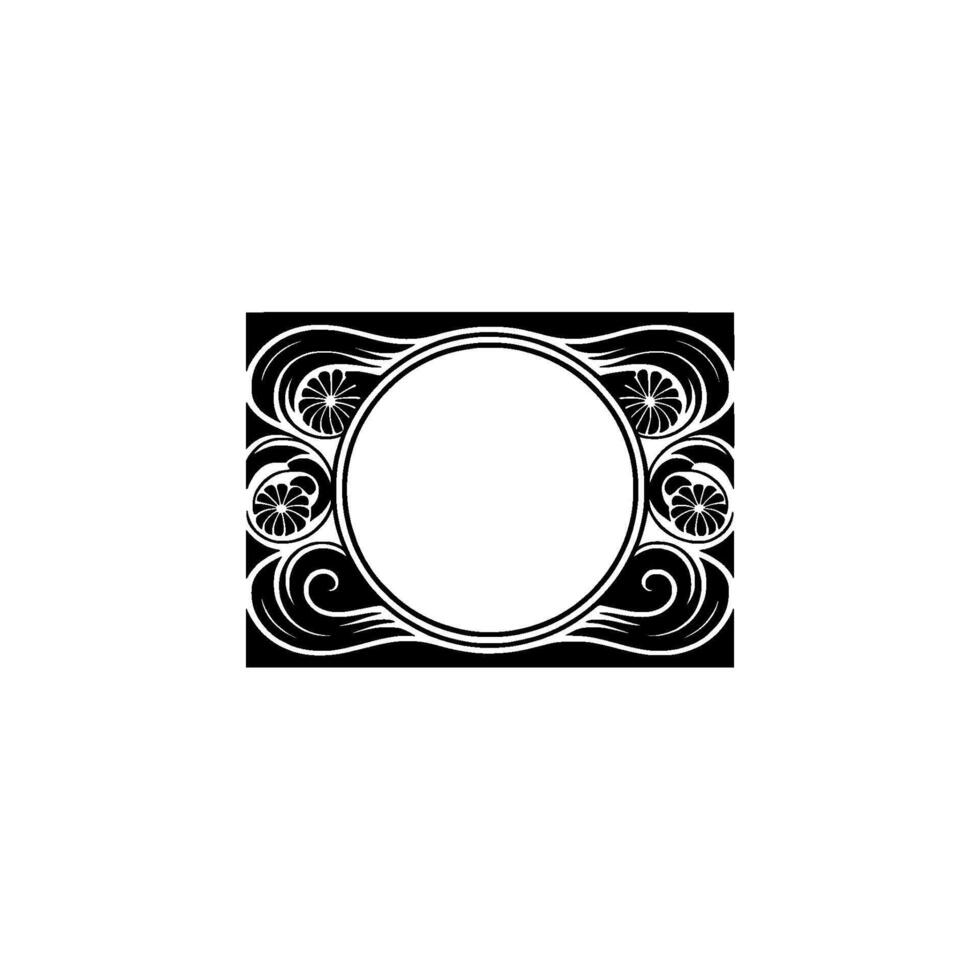 Art Nouveau Frame - Black White Floral Ornament with Circle. vector