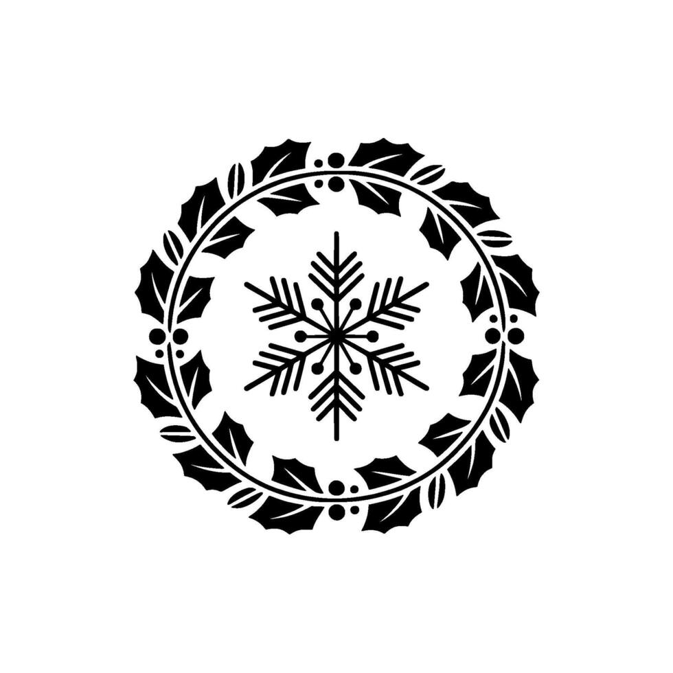 Christmas Snowflake and Holly Wreath - Minimalist. vector