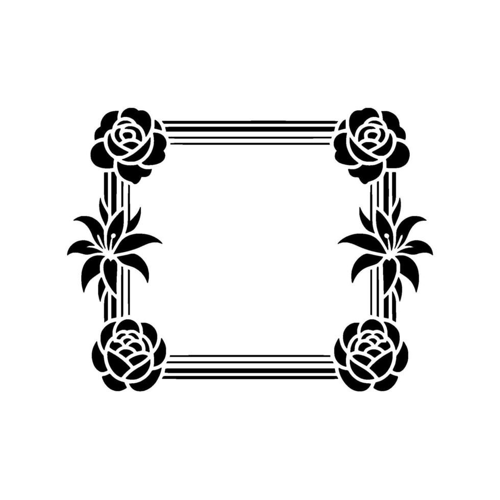 Art Deco Floral Frame, Black White, Elegant. vector