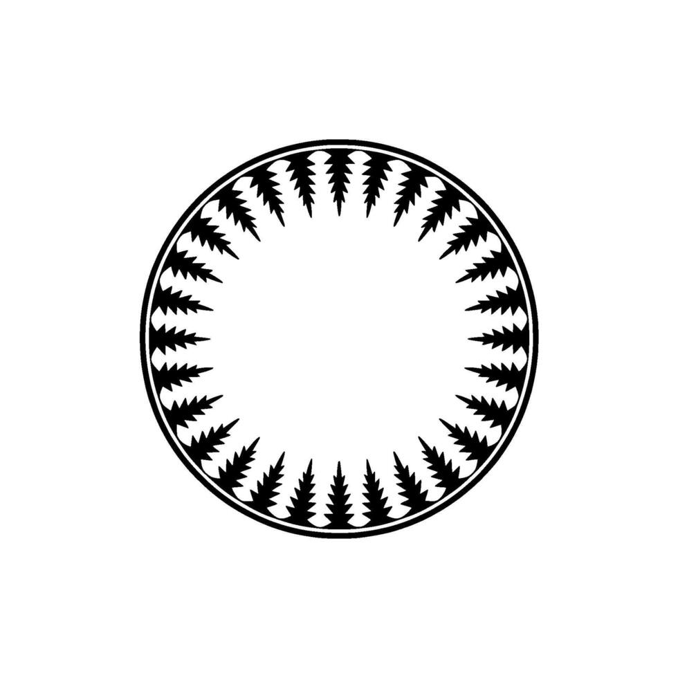 Minimalist Black Forest Circle on White, Ornamental Pattern. vector
