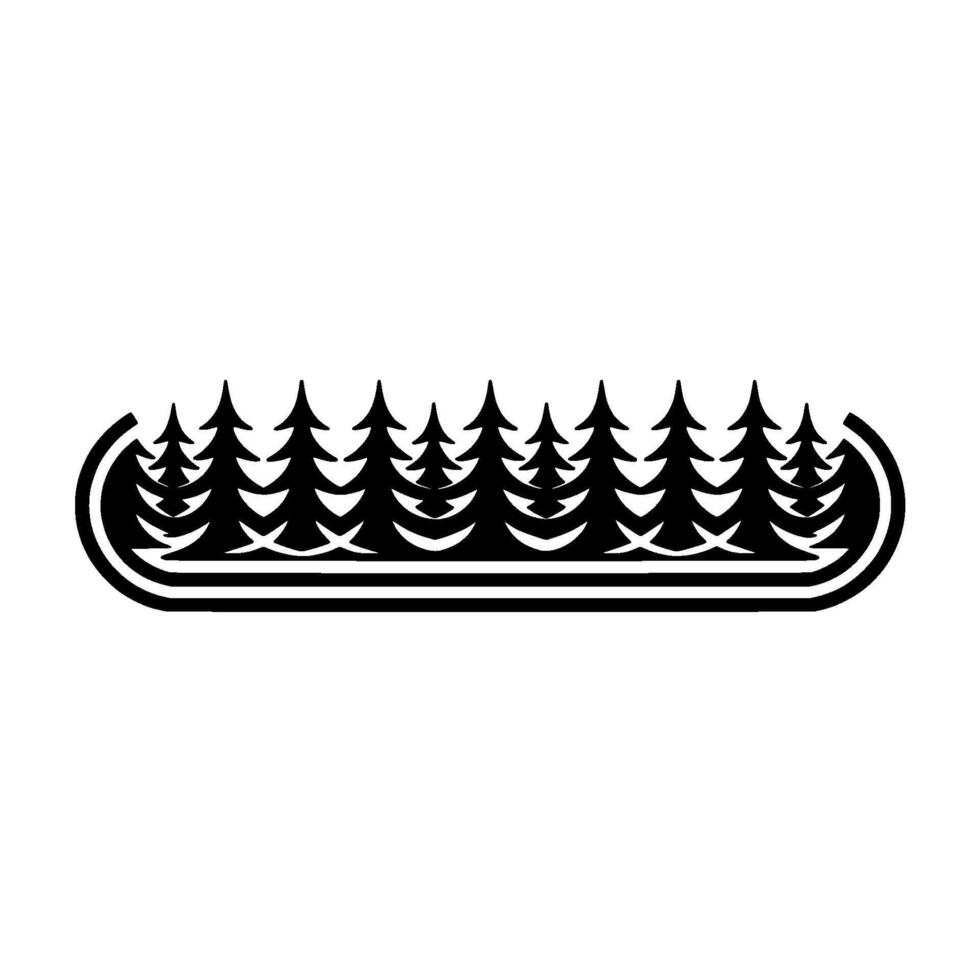 Minimalist Forest Silhouette in Curved Frame - Black White. vector