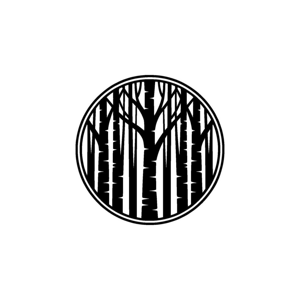 Minimalist Birch Tree Forest in Circular Frame. vector