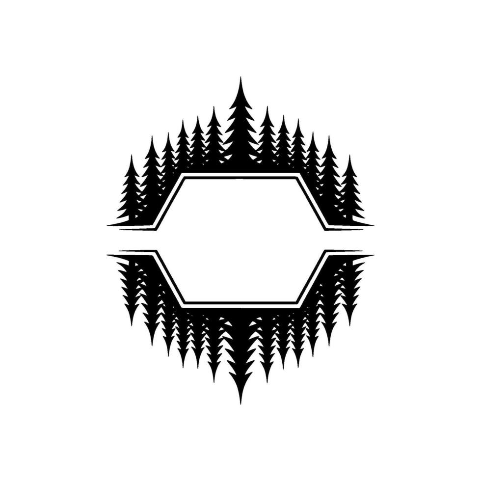 Minimalist Forest Frame in Black on White. vector