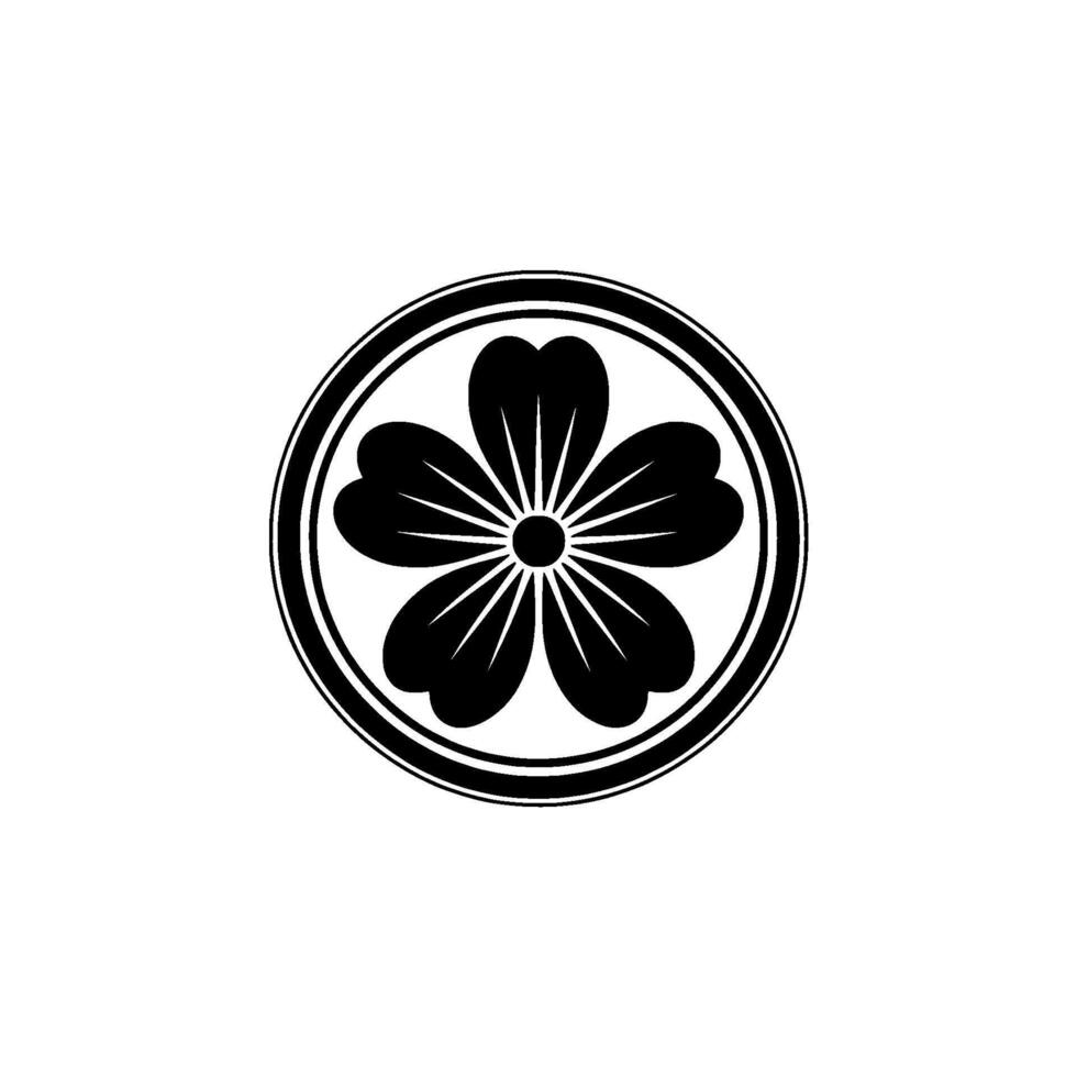 Minimalist Japanese Floral Crest Black White. vector