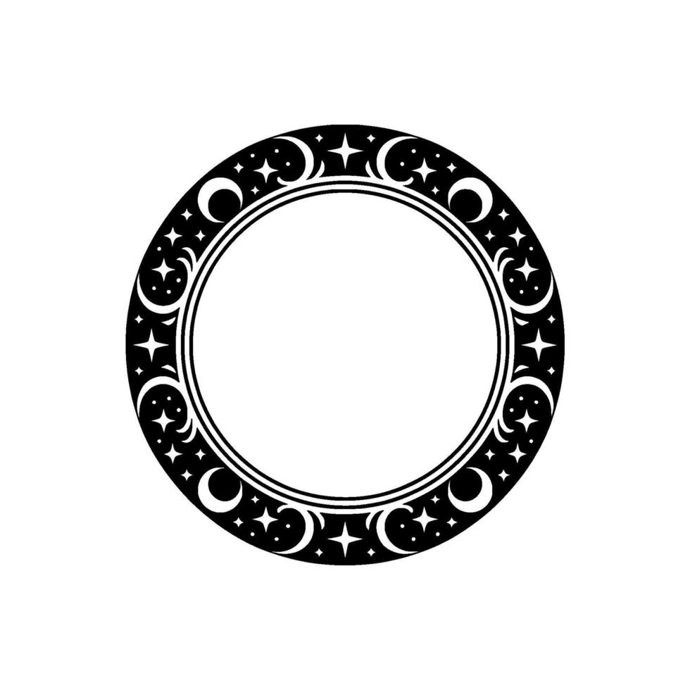 Celestial Circle Ornament - Minimalist Black White. vector