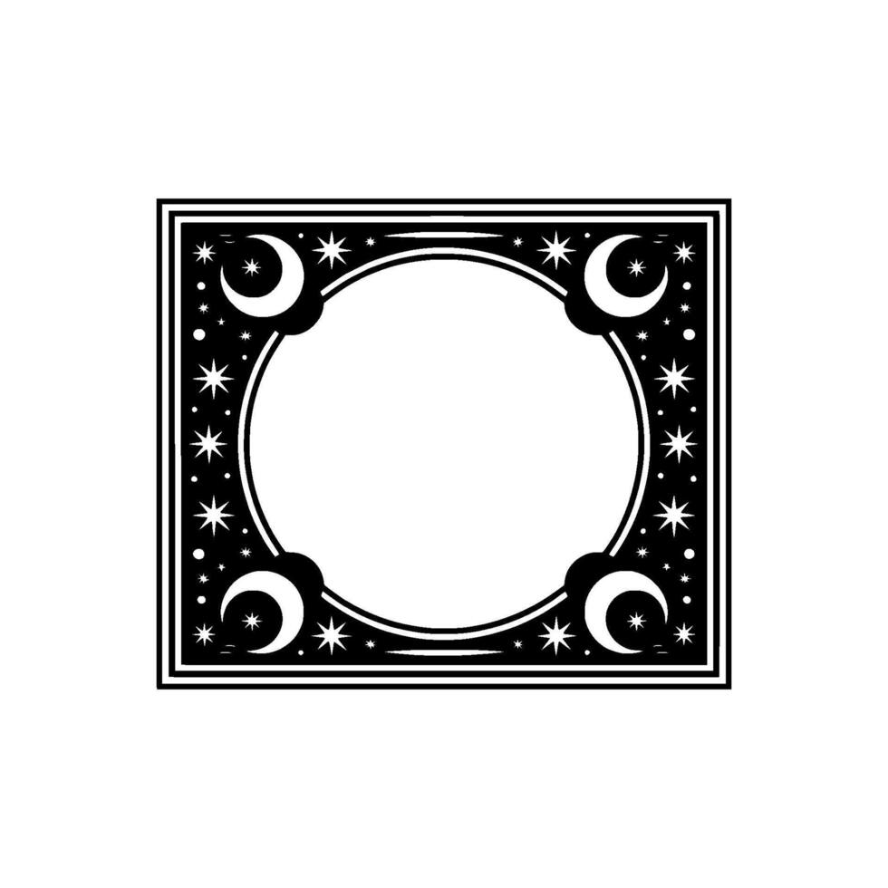 Celestial Frame Moon Stars Illustration, Black White, Decorative Border. vector
