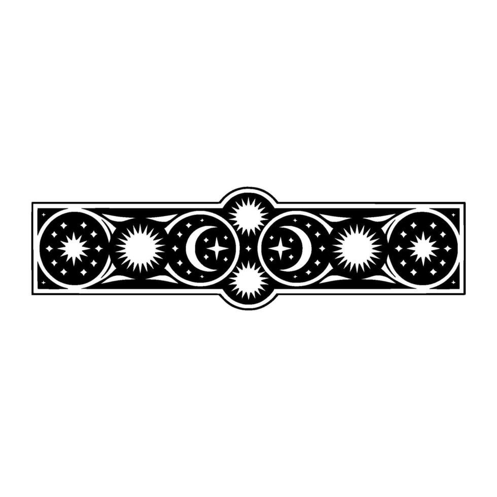 Celestial Border Black White Stars, Moons, and Suns. vector