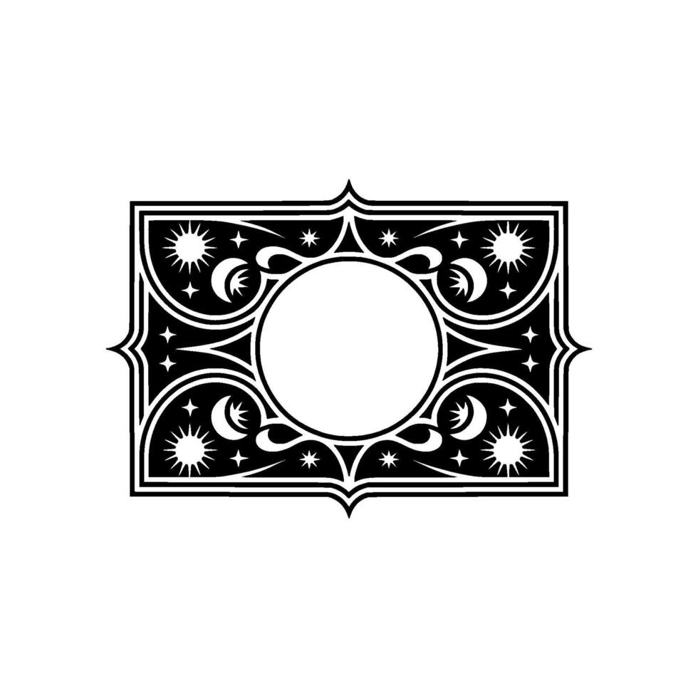 Celestial Frame Decorative Black and White Emblem. vector