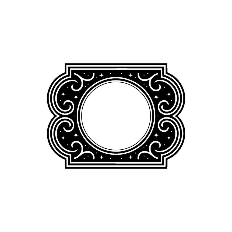 Ornate Black White Frame with Circle and Star Accents - Elegant. vector