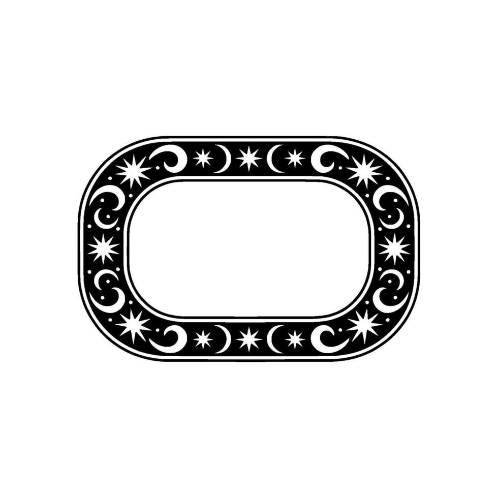 Celestial Oval Frame, Black and White, Vintage. vector