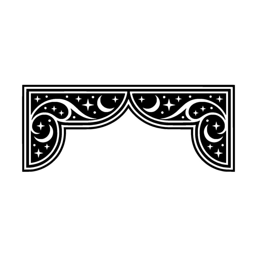Black White Celestial Ornament - Decorative Border, Stars Moon. vector