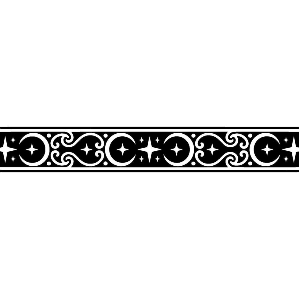Elegant Celestial Border , Black White , Decorative Ornament. vector