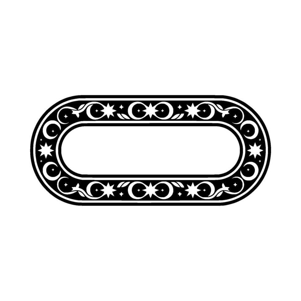Elegant Oval Frame with Celestial Motifs on White. vector