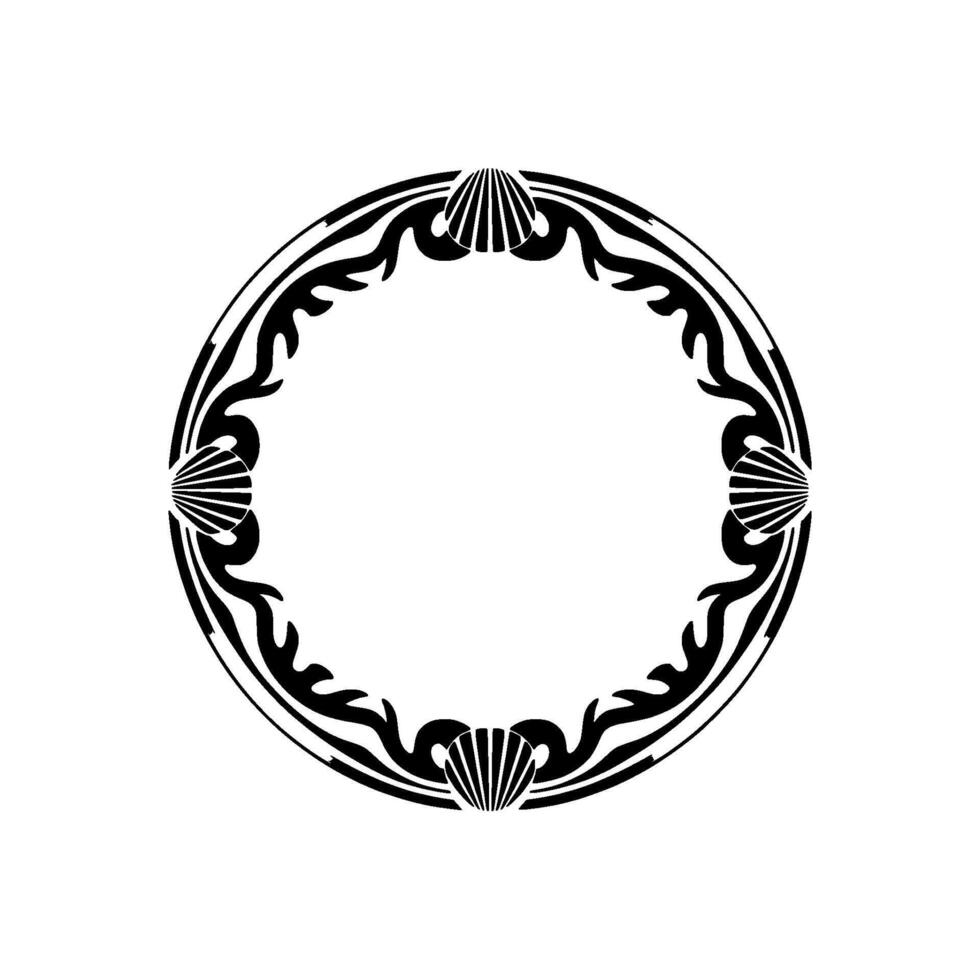 Art Deco Circle Frame with Seashell Accents. vector