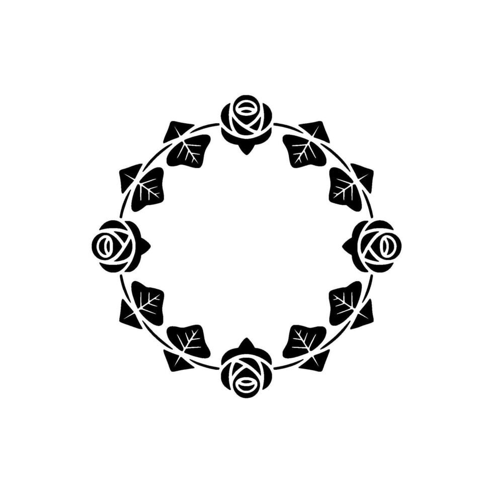 Elegant Rose Wreath Silhouette on Gradient Background. vector
