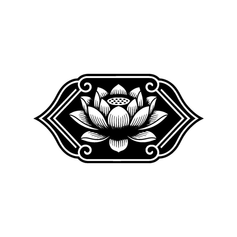 Elegant Lotus Flower Emblem Black and White. vector