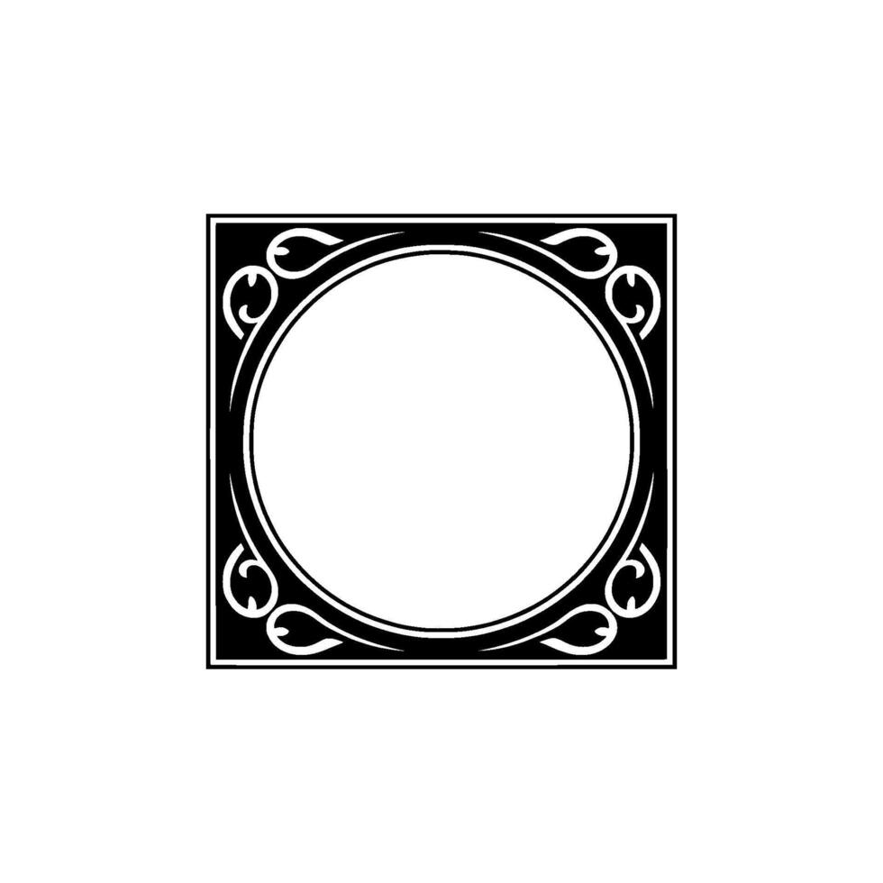 Elegant Black White Frame Circular Center, Ornate Border. vector
